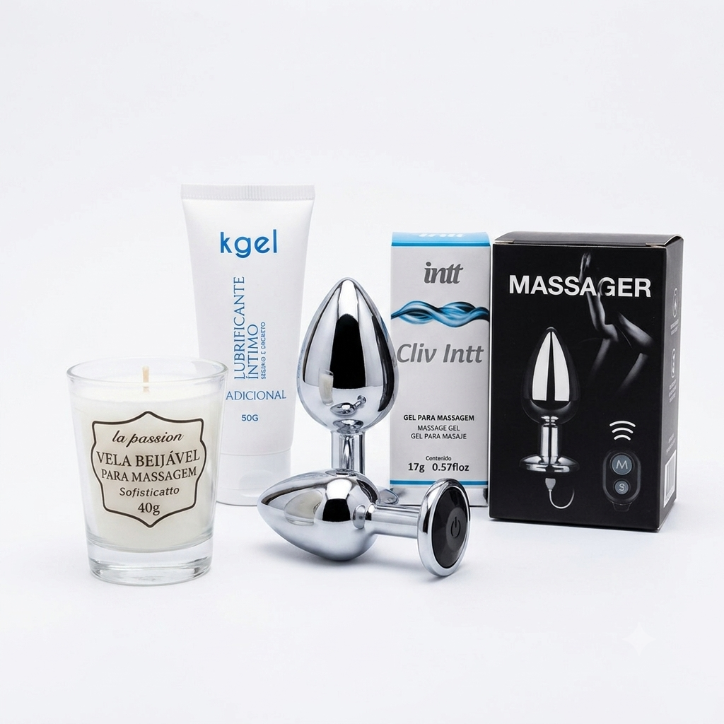 Kit Anal Sensorial Metal e Sedução - Kit Anal Unissex com Plug Metal, Vibração e Cosméticos