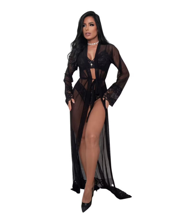 Robe Sandy Longo Preto com Renda