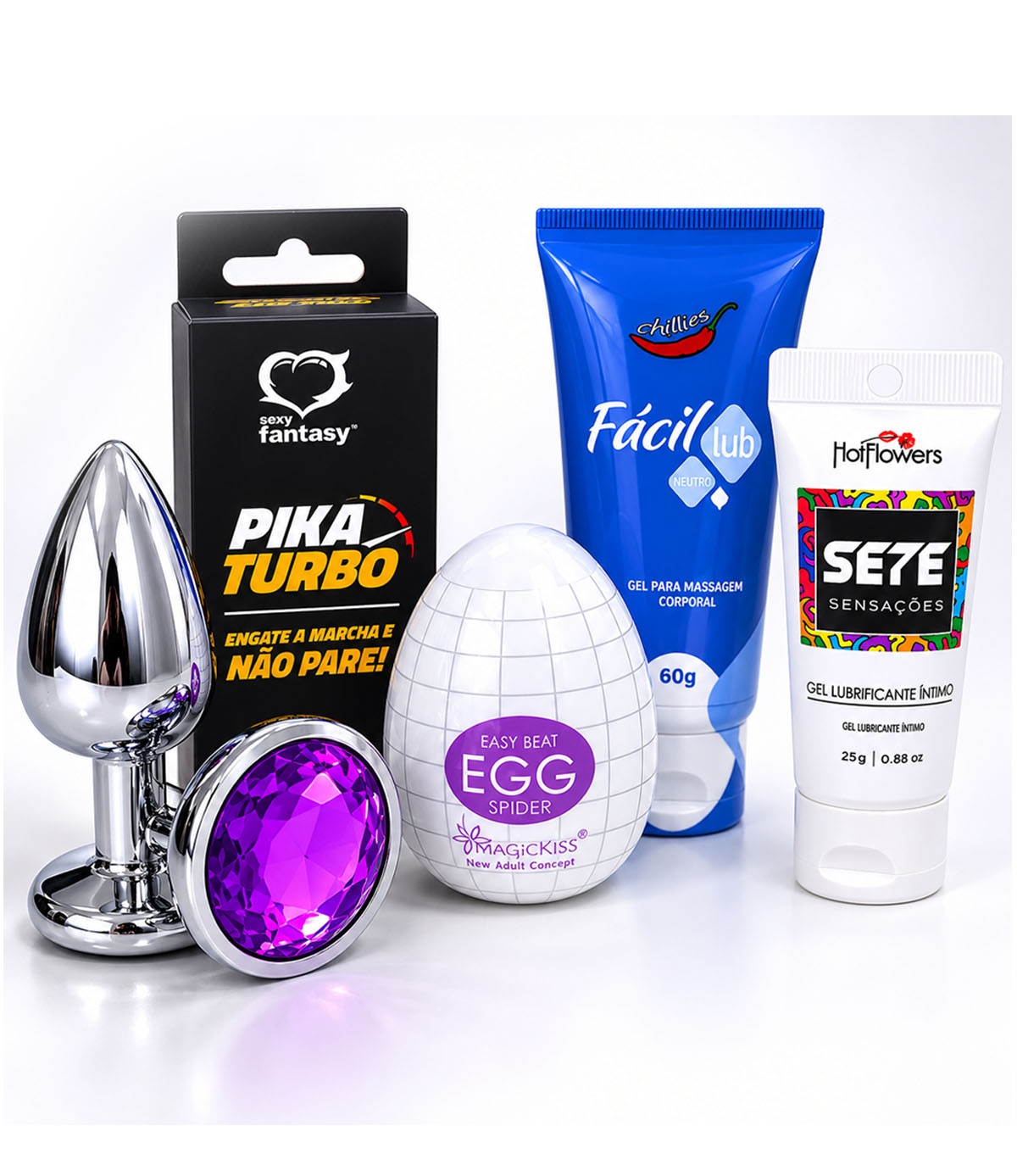 Kit Explosão Sensorial - Kit Anal Completo com Plugs, Gel, Masturbador e Cosméticos